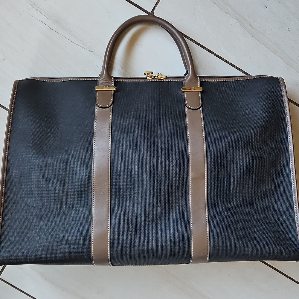Dunhill Black and Brown Leather Travel Tote Duffel Bag